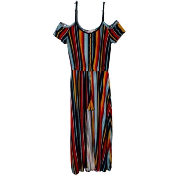 Cold Shoulder Maxi Romper Shorts Spaghetti Straps Button Down Stripes Size 1X - Picture 1 of 13